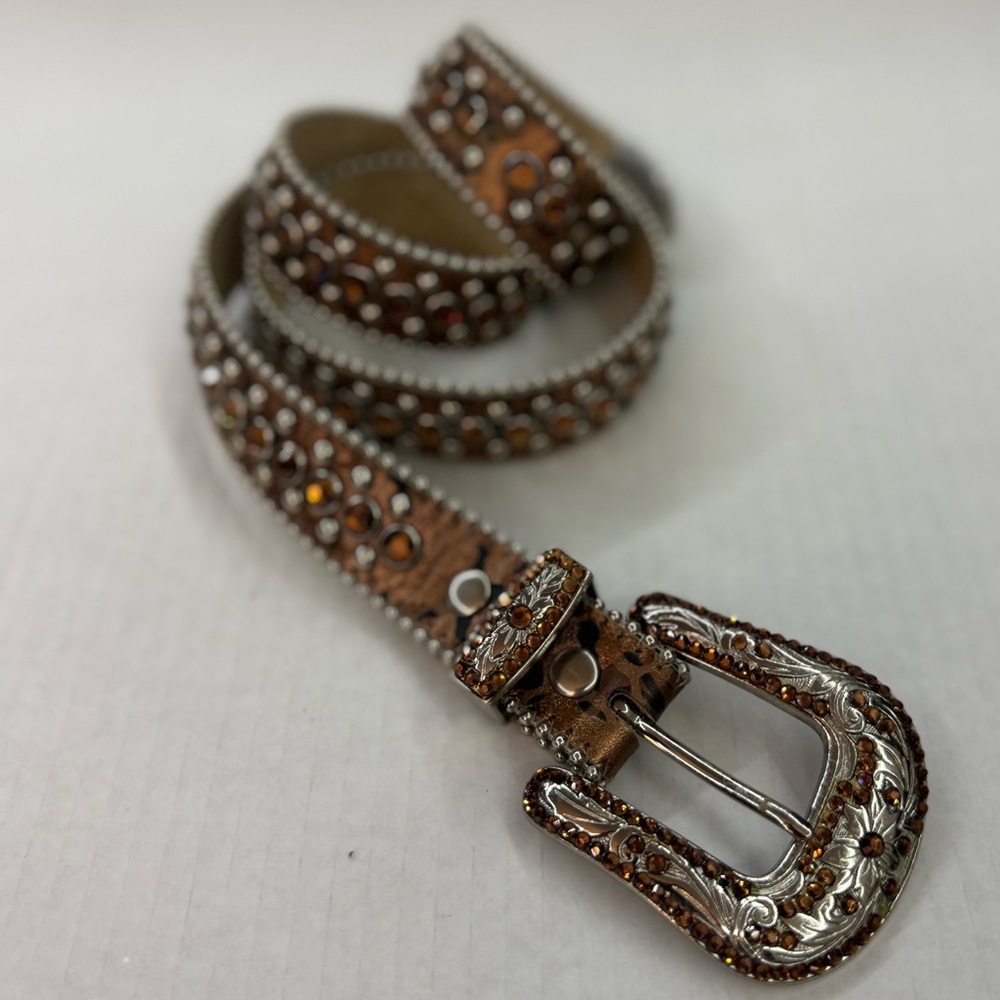 B.B. Simon Leopard Rhinestone Belt Crystal Cowgirl Western Y2K Rodeo Festival XL